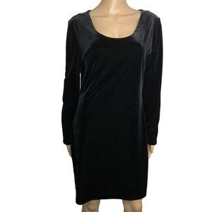 Size 20 2X BLACK SCOOP NECK VELVET DRESS Vintage Velour Special Occasion PLUS SZ
